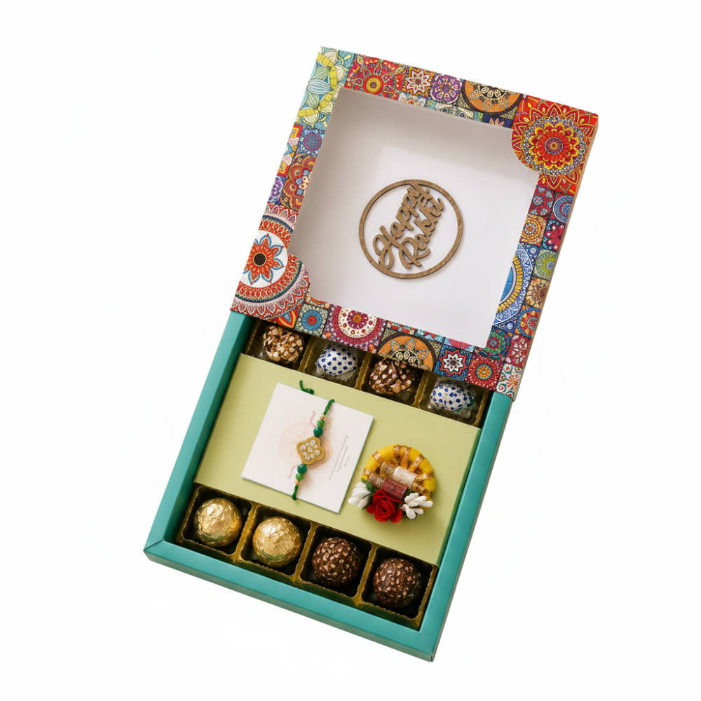 Nutri Couture Rakhi Hamper Box Laddu & Rakhi Combo Single Rakhi, Tilak Platter - NCR26.3
