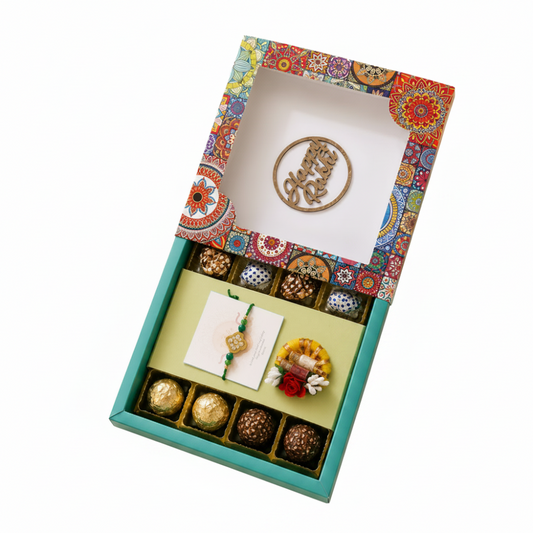 Nutri Couture Rakhi Hamper Box Laddu & Rakhi Combo Single Rakhi, Tilak Platter - NCR26.3