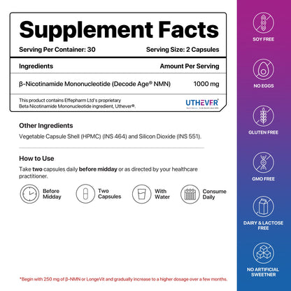 Decode Age NMN Supplement | 99.9% Pure Beta NMN | NAD+ Booster for Energy, Metabolism, Cellular Repair & Skin Health