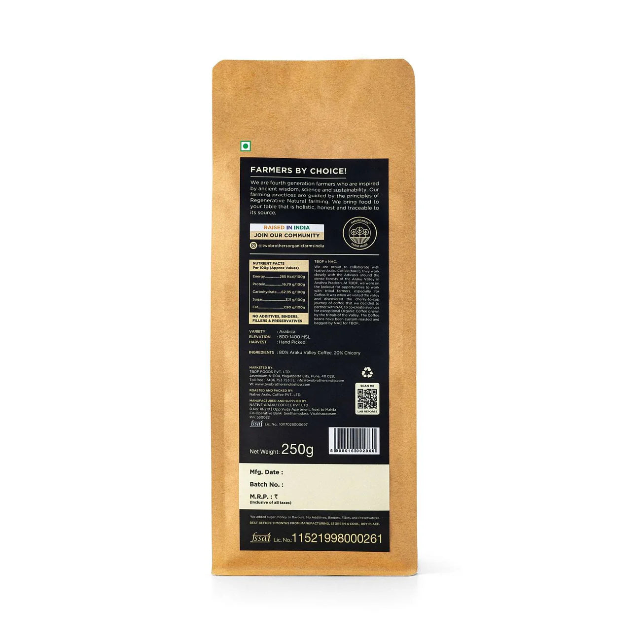 Two Brothers Organic Farms Instant Coffee - Native Araku Valley Coffee 250g