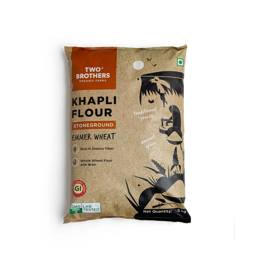 Two Brothers Organic Farms Khapli Wheat Atta (Emmer Wheat Flour) Atta Stone Ground 5 KG