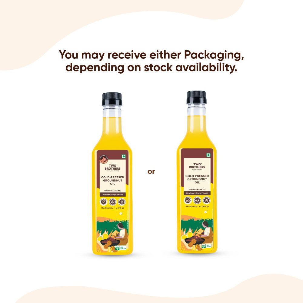 Two Brothers India Farms Groundnut Oil, Made using farm grown Groundnuts | Cold-Pressed and Single-Filtered Oil for healthier Cooking | Kacchi Ghani/Mara Chekku, Natural and Unrefined