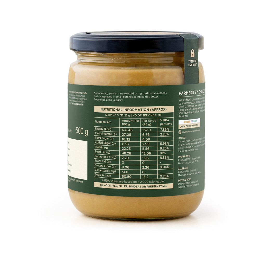 Two Brothers India Farms Peanut Butter, Crunchy with Jaggery, Stoneground