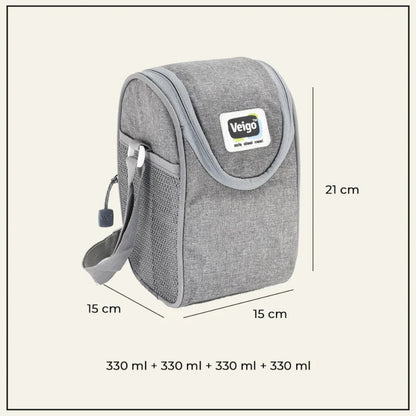 Veigo LunchBoss Combo- Tower of 4 Stainless Steel Medium Lunch Boxes in an Insulated Lunch Bag