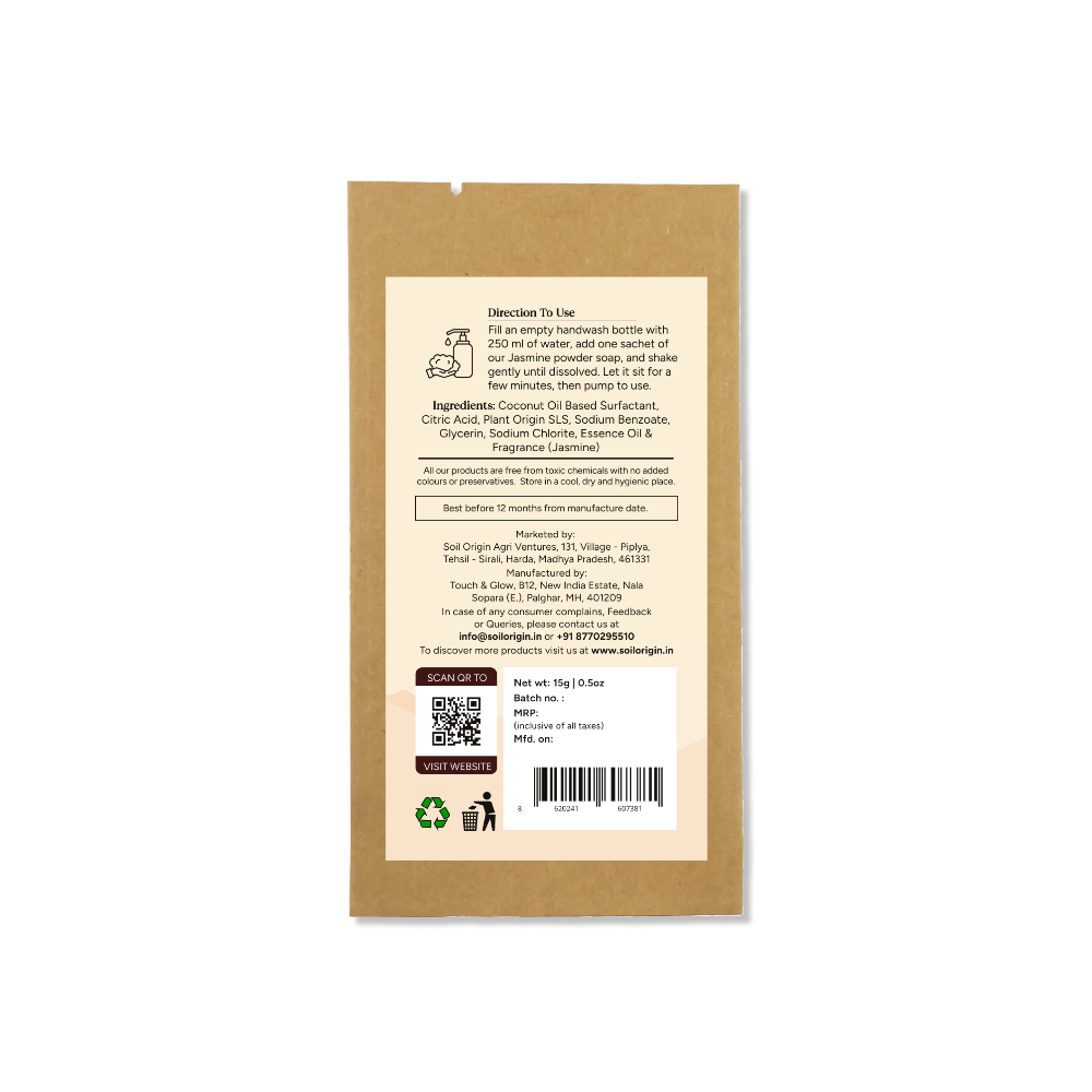 Soil Origin Powder to Liquid Handwash (Jasmine), Toxic Free