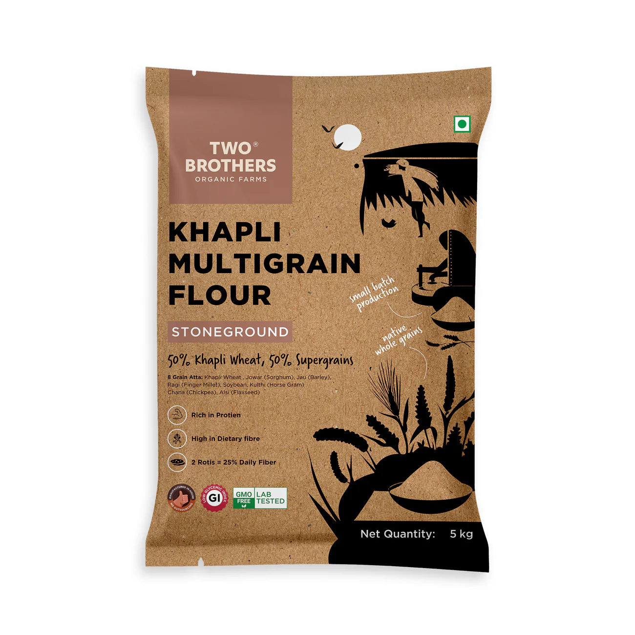 Two Brothers Organic Farms Khapli Multigrain Atta - 5Kg