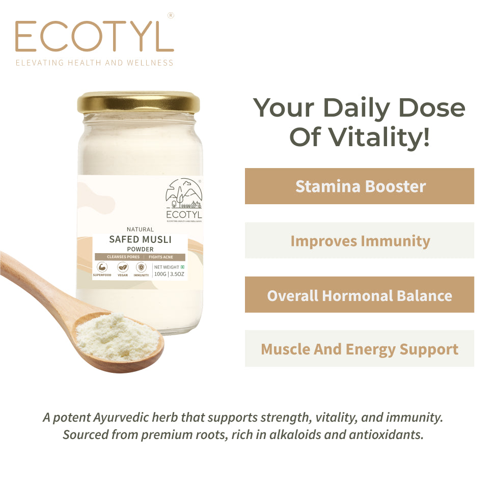 Ecotyl's Safed Musli Raw Powder (100%) - 100g