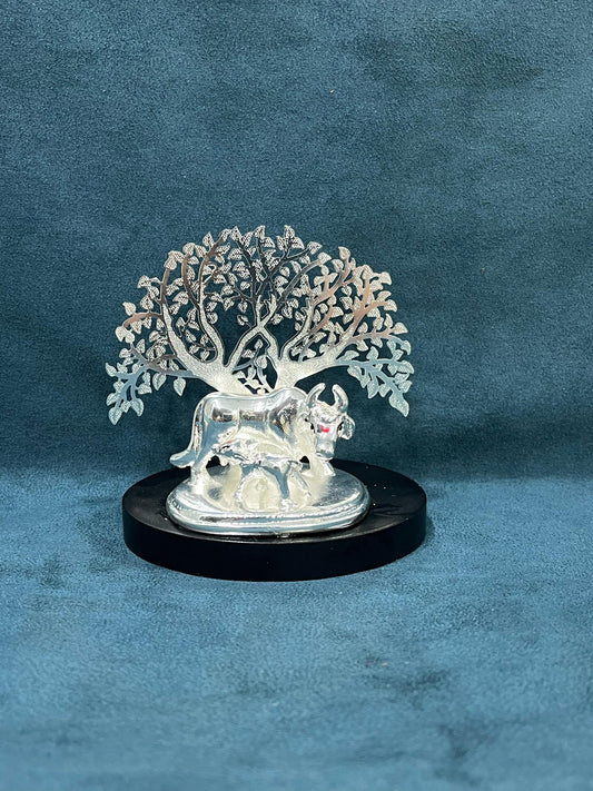 999 Silver Cladded Kamdhenu with Kalpvriksha Idol