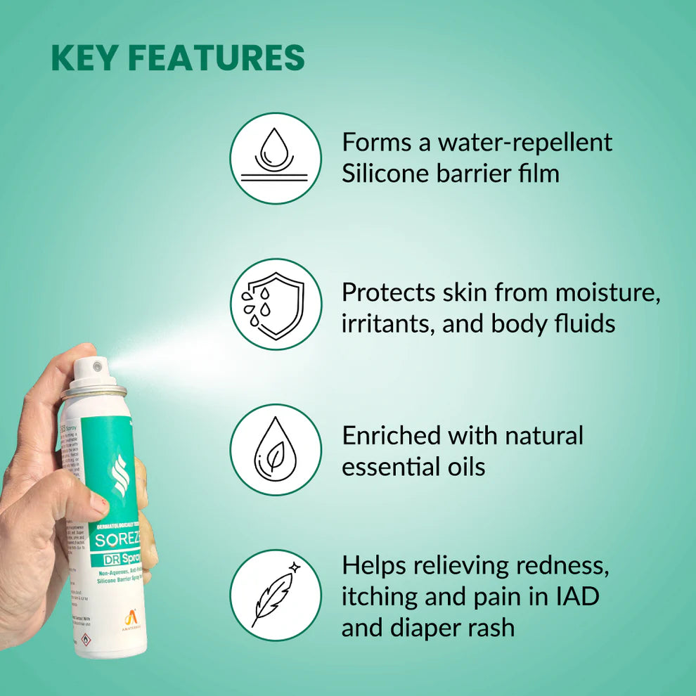 SOREZE DR Spray | Anti-Diaper Rash Spray for Treatment and Prevention of Diaper Rashes in Seniors & Babies