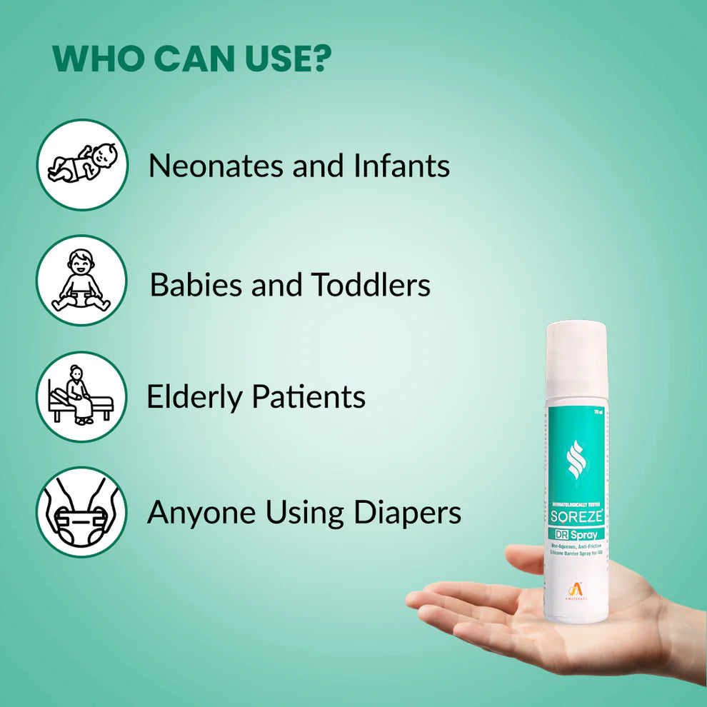 SOREZE DR Spray | Anti-Diaper Rash Spray for Treatment and Prevention of Diaper Rashes in Seniors & Babies