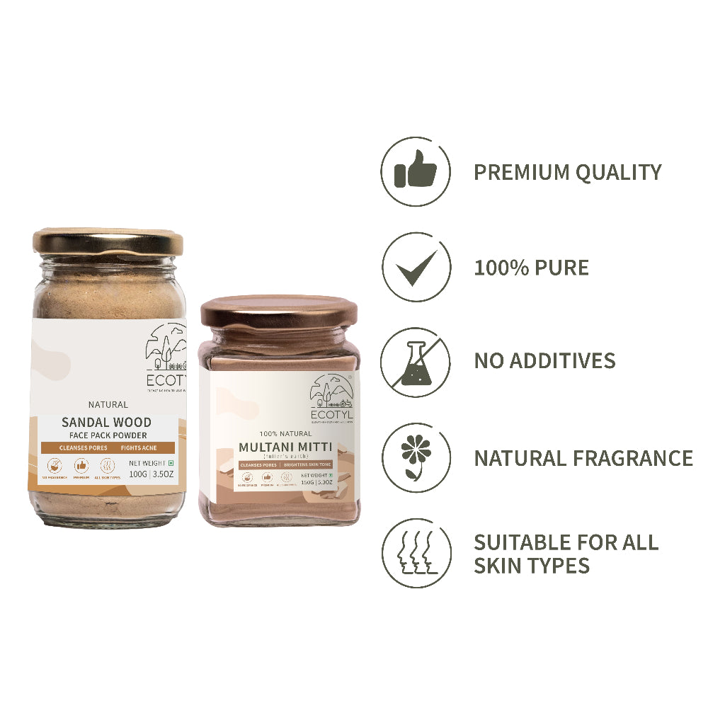 Ecotyl Face Pack Combo - Sandalwood Powder and Multani Mitti