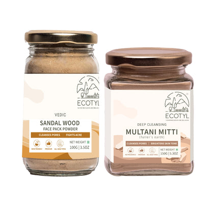Ecotyl Face Pack Combo - Sandal Wood Face Pack Powder and Multani Mitti