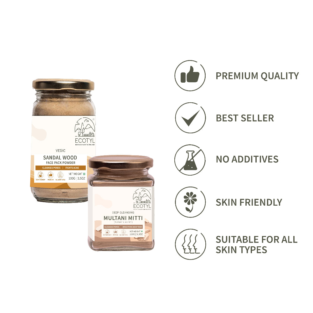 Ecotyl Face Pack Combo - Sandal Wood Face Pack Powder and Multani Mitti