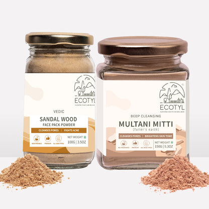 Ecotyl Face Pack Combo - Sandal Wood Face Pack Powder and Multani Mitti