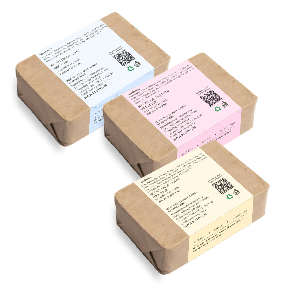 Ecotyl Shea Butter Soaps - Ubtan, Rose & Coffee Set of 3