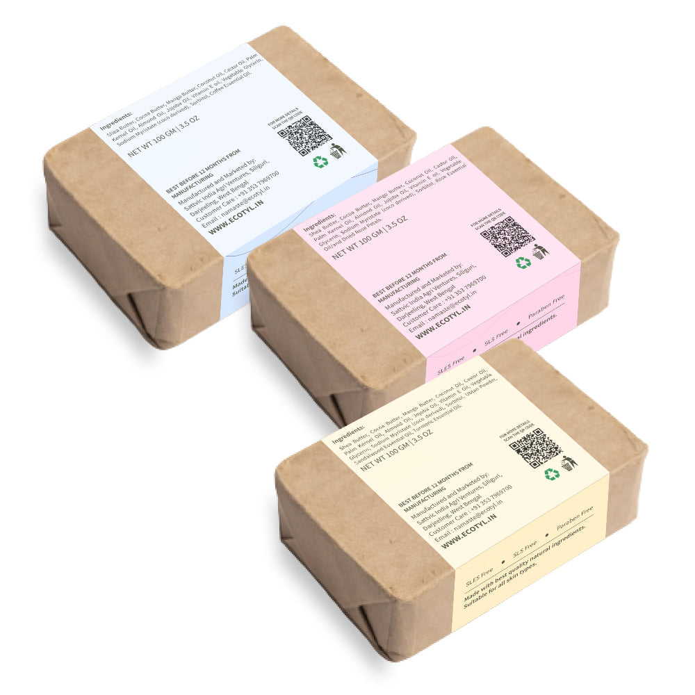 Ecotyl Shea Butter Soaps - Ubtan, Rose & Coffee Set of 3