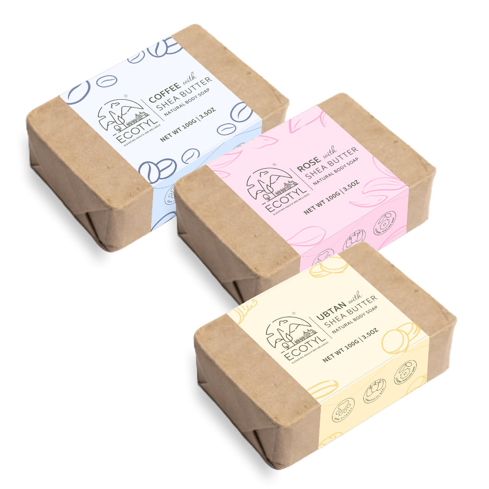 Ecotyl Shea Butter Soaps - Ubtan, Rose & Coffee Set of 3