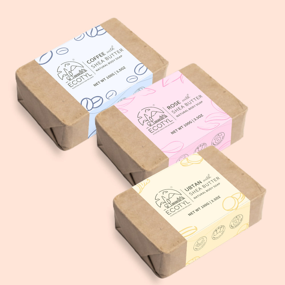 Ecotyl Shea Butter Soaps - Ubtan, Rose & Coffee Set of 3