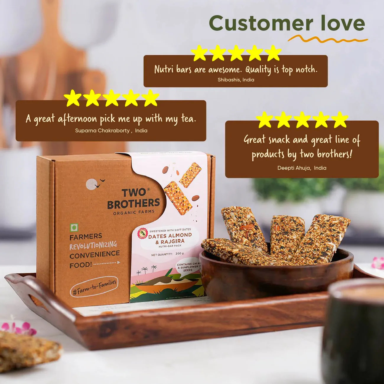 Two Brothers Organic Farms Dates Almond & Rajgira Nutri-bar Pack - 9 bars