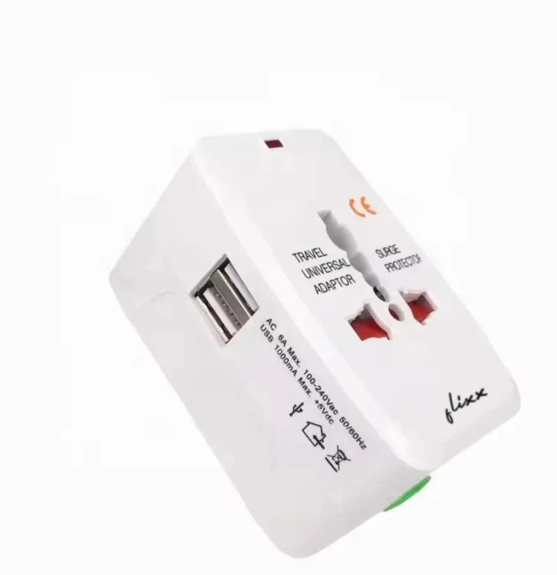 LA' FORTE Flixx Universal Travel Adapter with Dual USB Ports | Worldwide Compatibility & Surge Protection