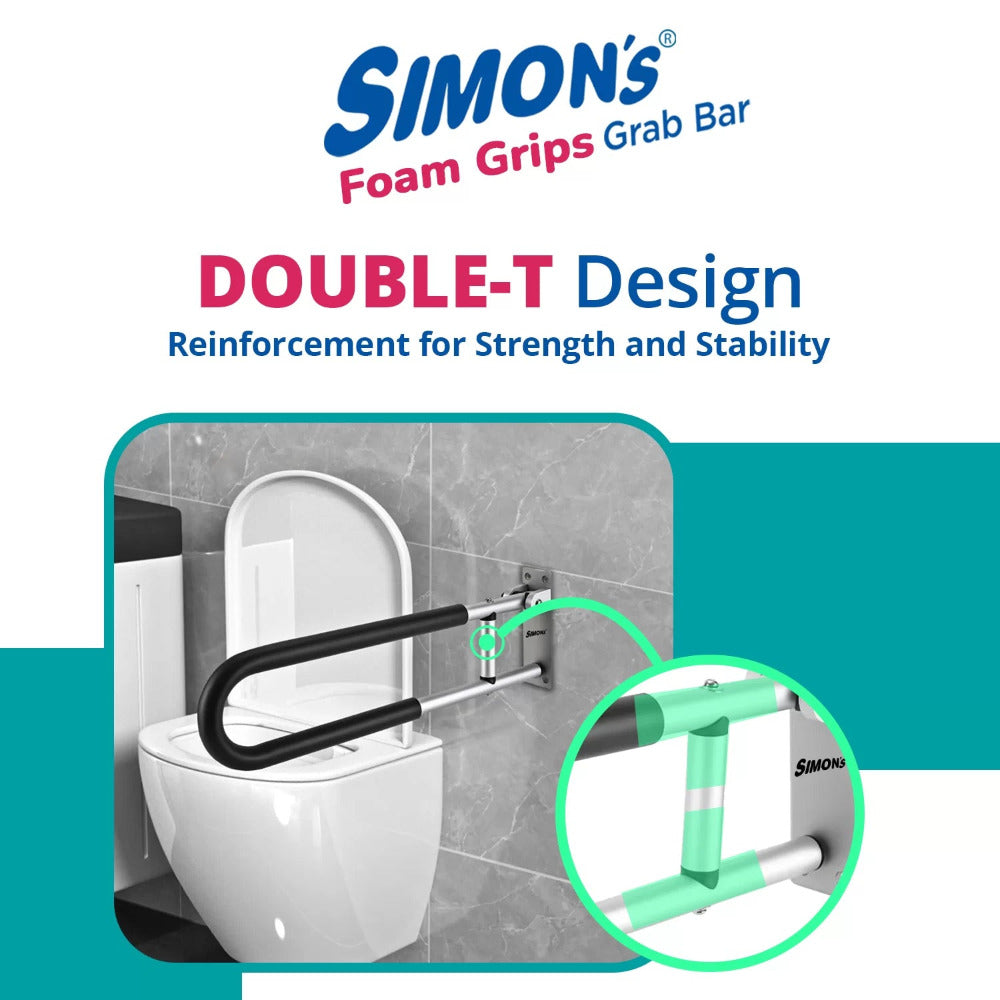 Simon’s FoamGrips Heavy-Duty Aluminum Folding Grab Bar for Elderly in Toilet – 60cm