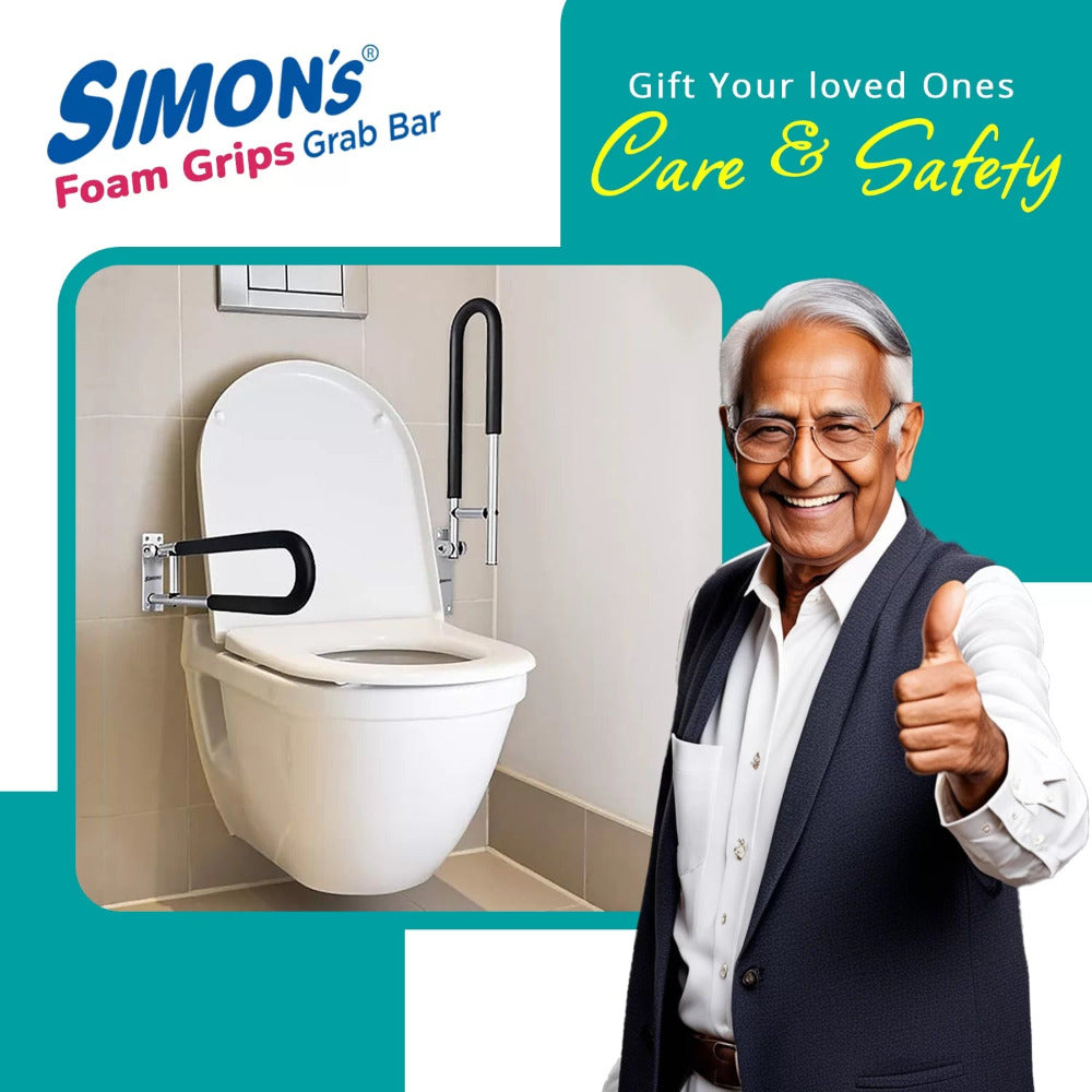 Simon’s FoamGrips Heavy-Duty Aluminum Folding Grab Bar for Elderly in Toilet – 60cm