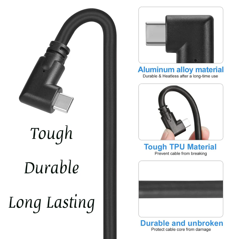 LA' FORTE Flixx USB-A to USB-C Cable with L-Shaped Connector, 1 Meter, 45W Super Fast Charging, 3A High-Speed Data & Power Transfer