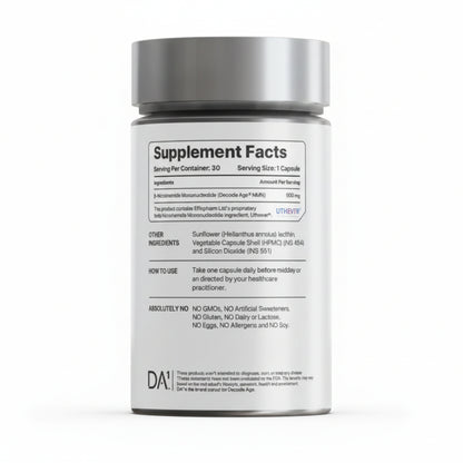 Decode Age Liposomal NMN Supplement | 99.9% Pure Beta NMN | NAD+ Booster for Energy, Metabolism, Cellular Repair & Brain Health | High Bioavailability| 500mg, 30 Capsules, Vegan