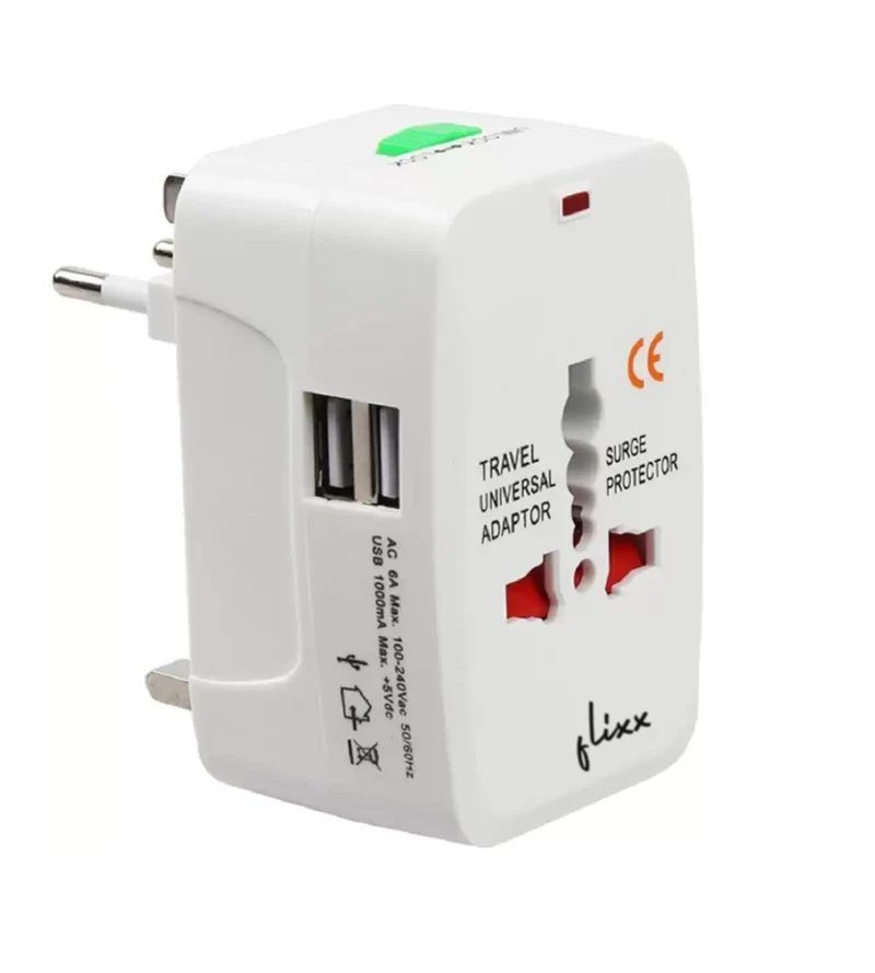 LA' FORTE Flixx Universal Travel Adapter with Dual USB Ports | Worldwide Compatibility & Surge Protection