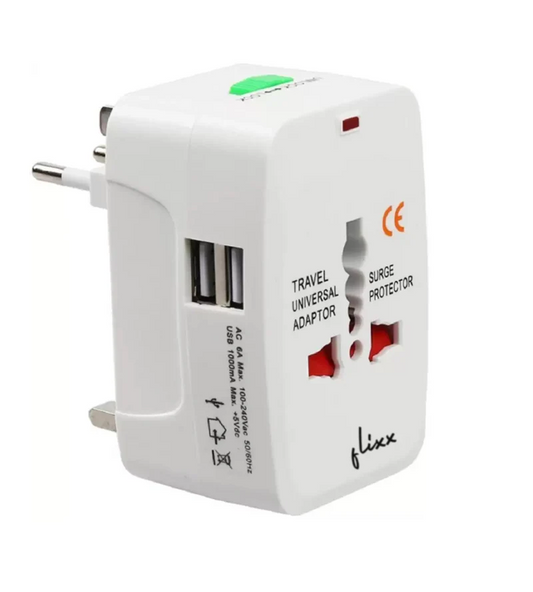 LA' FORTE Flixx Universal Travel Adapter with Dual USB Ports | Worldwide Compatibility & Surge Protection