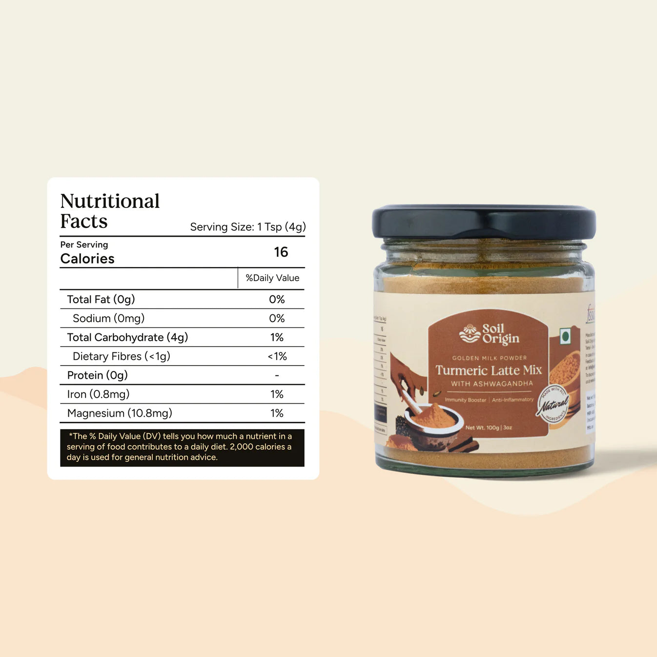 Soil Origin's Turmeric Latte Mix With Ashwagandha (Goldern Milk Powder) 100 GMS