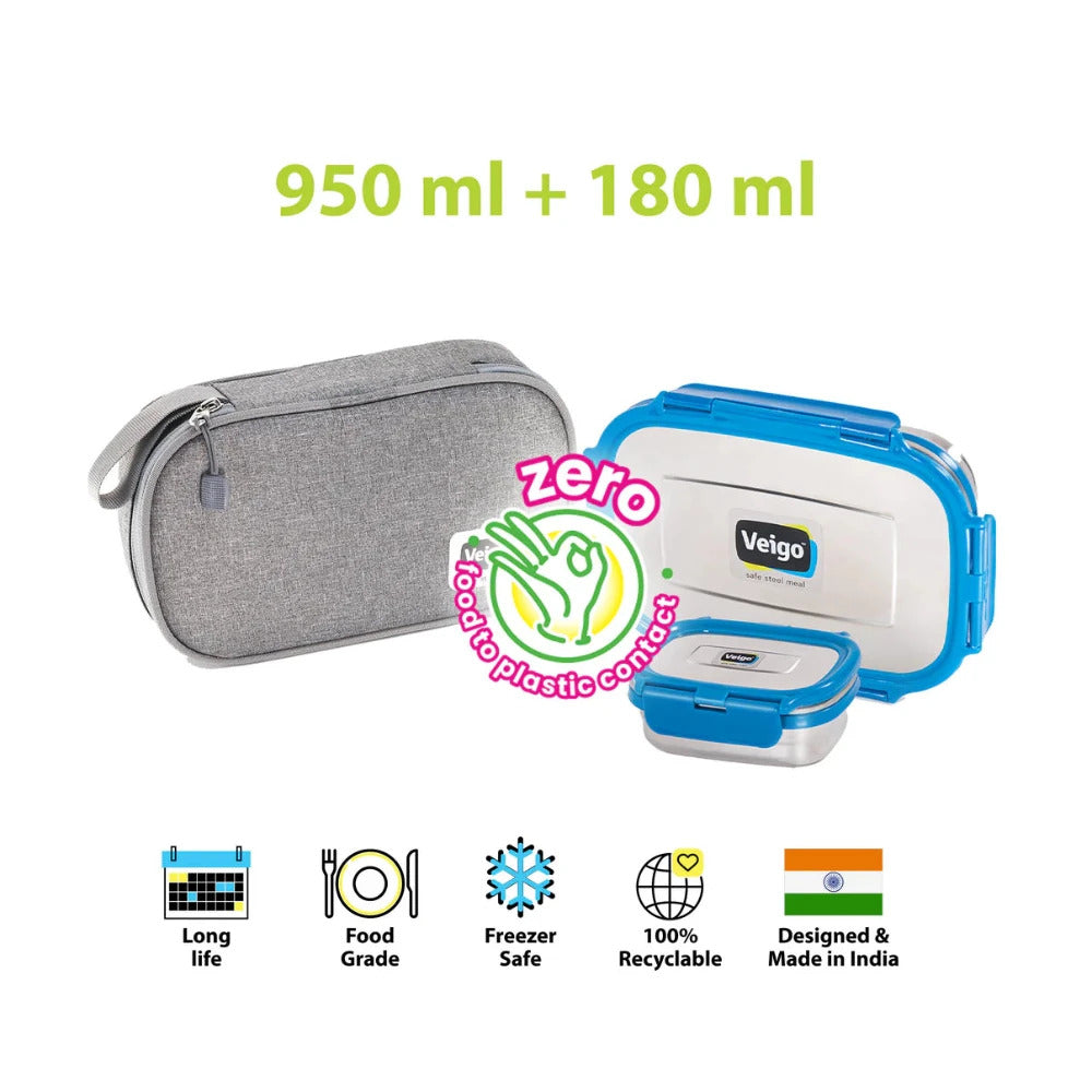 Veigo Jumbo Stainless Steel Lunch Box Set with Insulated Pouch