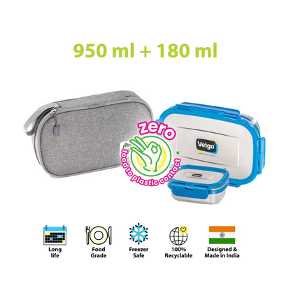 Veigo Jumbo Stainless Steel Lunch Box Set with Insulated Pouch