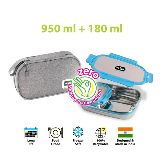 Veigo Jumbo Stainless Steel Lunch Box Set with Insulated Pouch