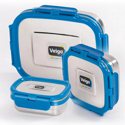 Veigo Celebration- Set of 3 Stainless Steel Leakproof Lunch Boxes(Ready-to-Gift Pack)
