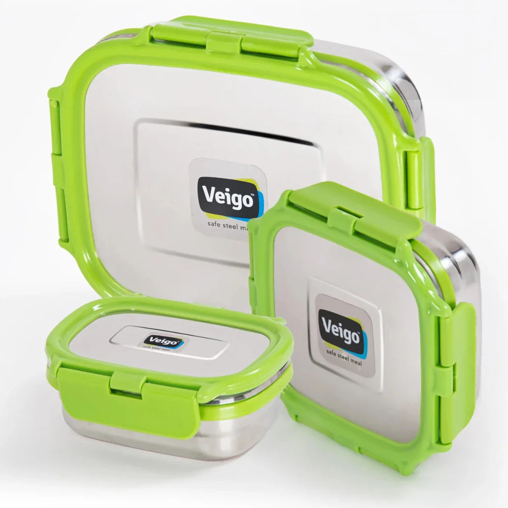 Veigo Celebration- Set of 3 Stainless Steel Leakproof Lunch Boxes(Ready-to-Gift Pack)