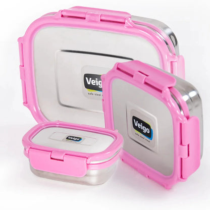 Veigo Celebration- Set of 3 Stainless Steel Leakproof Lunch Boxes(Ready-to-Gift Pack)