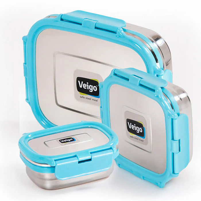 Veigo Celebration- Set of 3 Stainless Steel Leakproof Lunch Boxes(Ready-to-Gift Pack)