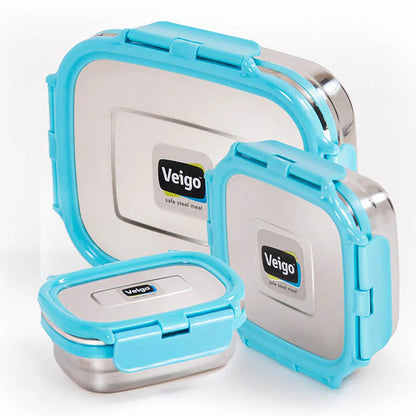 Veigo Celebration- Set of 3 Stainless Steel Leakproof Lunch Boxes(Ready-to-Gift Pack)