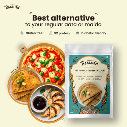 Raashan Pure Millet Flour | 100% Gluten free | Maida Replacement