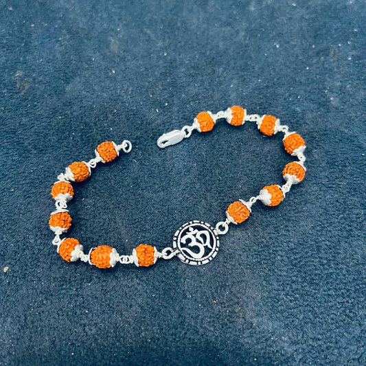 92.5 Silver Rudraksha Bracelet with Om Charm