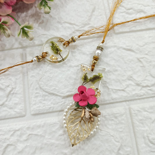 Handcrafted Floral Resin Rakhi & Lumba Set