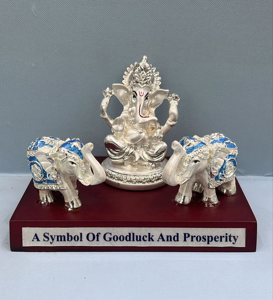 Pure Silver Ganpati Idol with Elephants – A Symbol of Good Luck & Prosperity