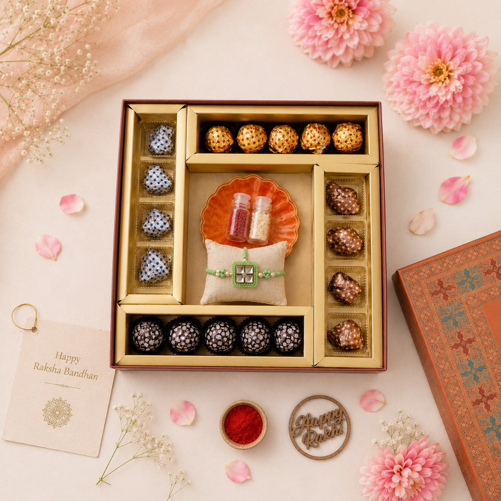 Nutri Couture Rakhi Hamper Box 5 in 1 Laddu & Trail Mix Combo- NCD#8