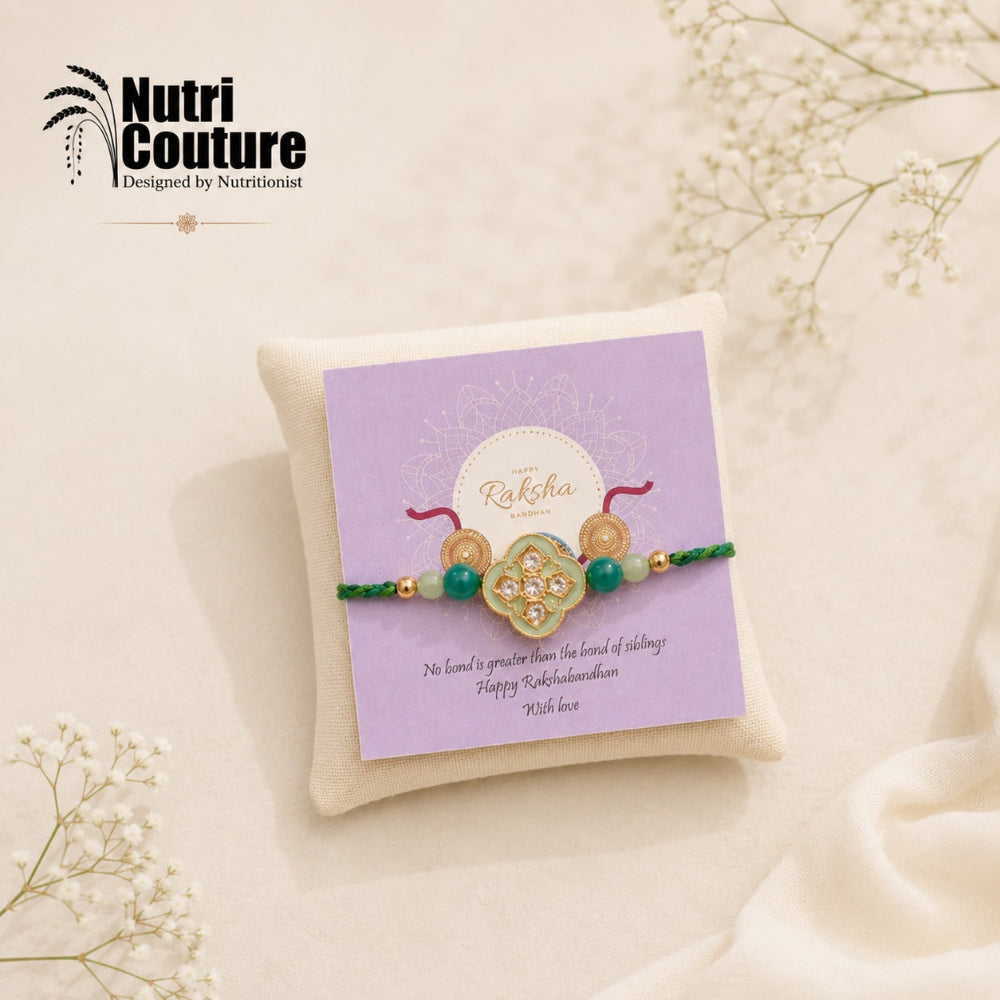 Nutri Couture Rakhi Hamper Box Laddu & Rakhi Combo Single Rakhi, Tilak Platter - NCR26.3