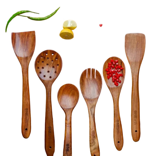 ONEarth Wooden Premium Cooking & Serving Kitchen Tool 6 Pieces Spoon Set
