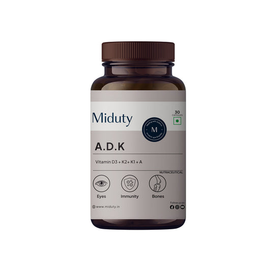 Miduty Vitamin ADK | D3 + K2 + K1 + A For Eyes, Immunity, Bones Care - 30 Capsules