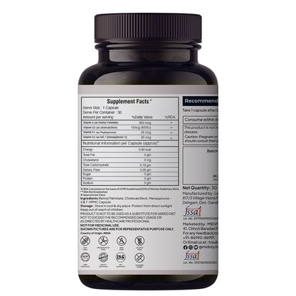 Miduty Vitamin ADK | D3 + K2 + K1 + A For Eyes, Immunity, Bones Care - 30 Capsules