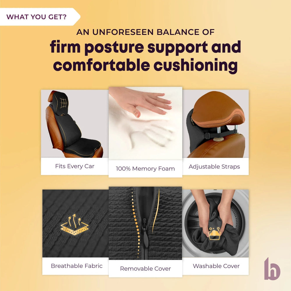 Betterhood Car Seat Cushion 3 in 1 Combo – Backrest, Headrest and Seat