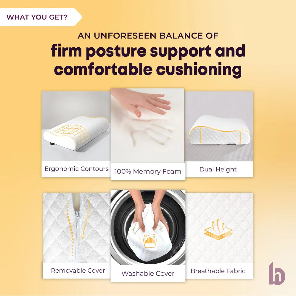 Betterhood Cervical Pillow for Posture, Ergonomic Memory Foam Dual Height Design